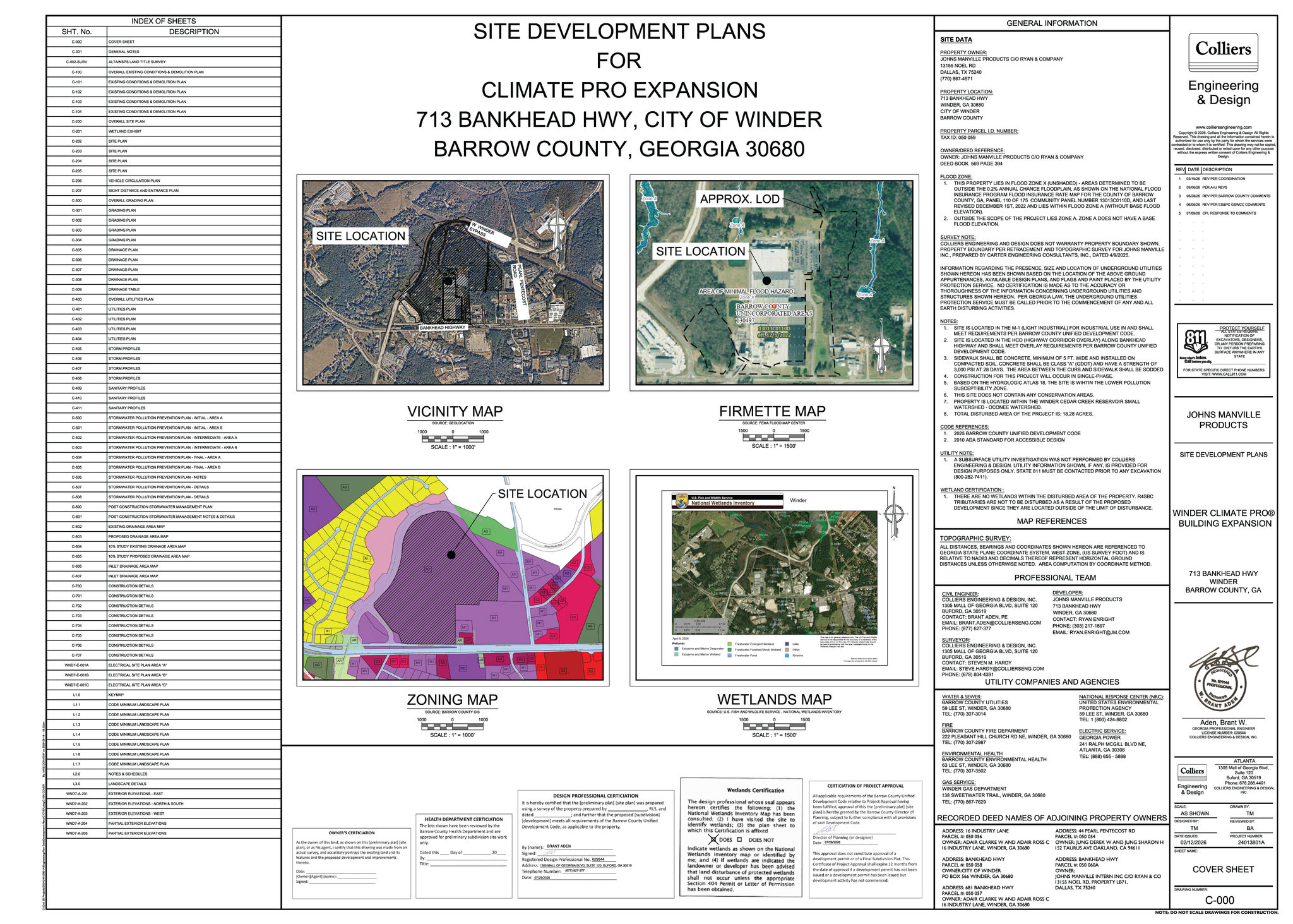 Johns Manville Winder Site Development Plans