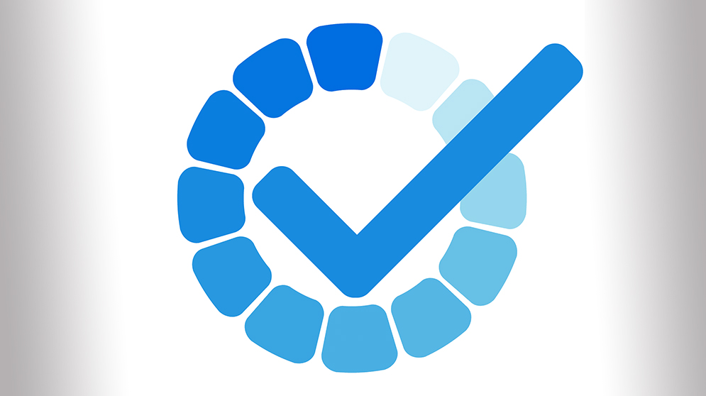 Blue check mark with a circle around it