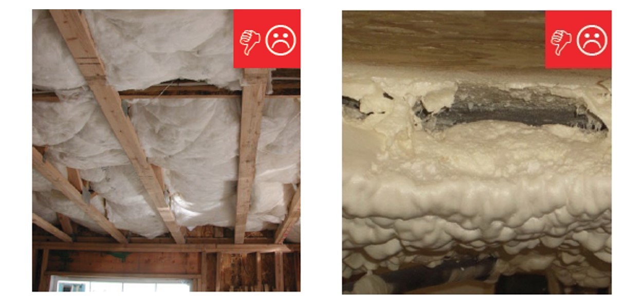 The pictures above show a Grade III installation with fiberglass (left) and spray foam (right). 
