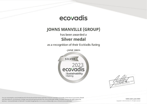 Johns Manville's EcoVadis Silver Certification