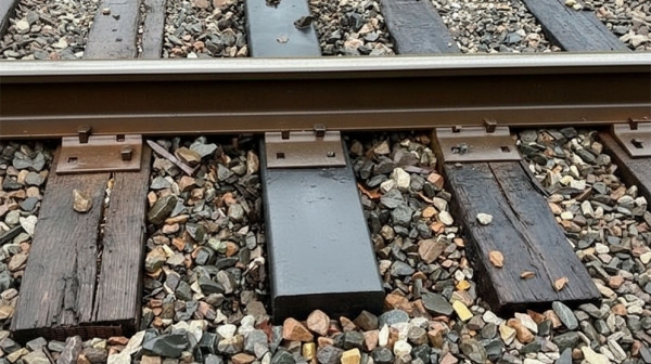 Railway sleeper made from PE composite, reinforced with fiberglass to carry sustained loads in harsh conditions.
