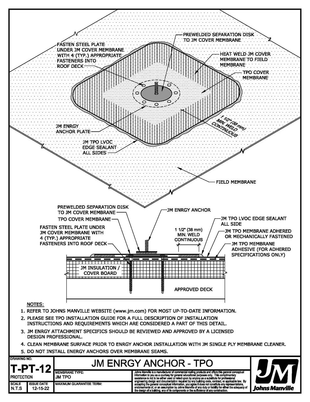 JM TPO ENRGY Anchor Flashing Detail T-PT-12