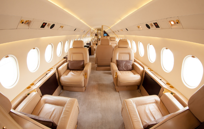 Interior of private airplane cabin